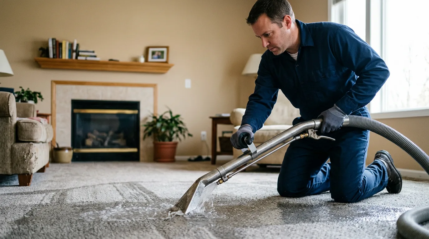 Water damage restoration technician working near Deposit, NY